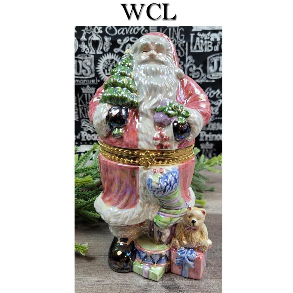 WCL Iridescent Glazed Santa Christmas Trinket Box